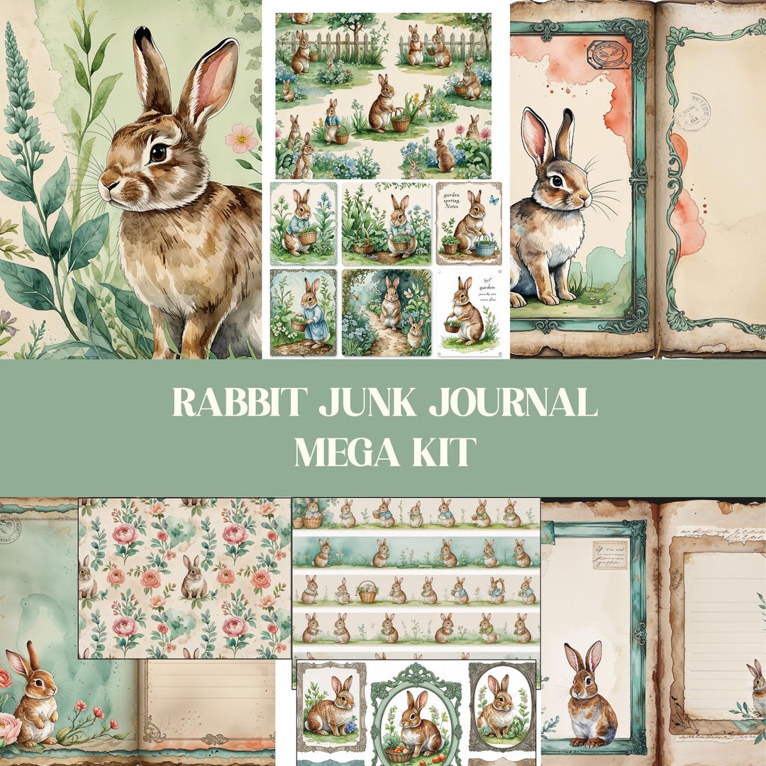 Rabbit Mega Junk Journal Kit Printable, Bunny Journal Pages, Ephemera ...