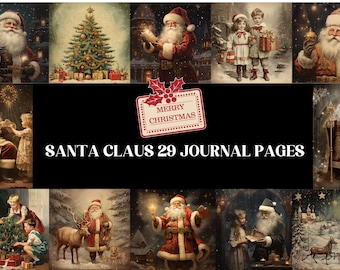 29 Vintage Santa Claus Journal Pages, Retro Christmas Drawing Card, Printable Christmas Holiday Sheet, Winter Snow Cozy Print, Noel Ephemera
