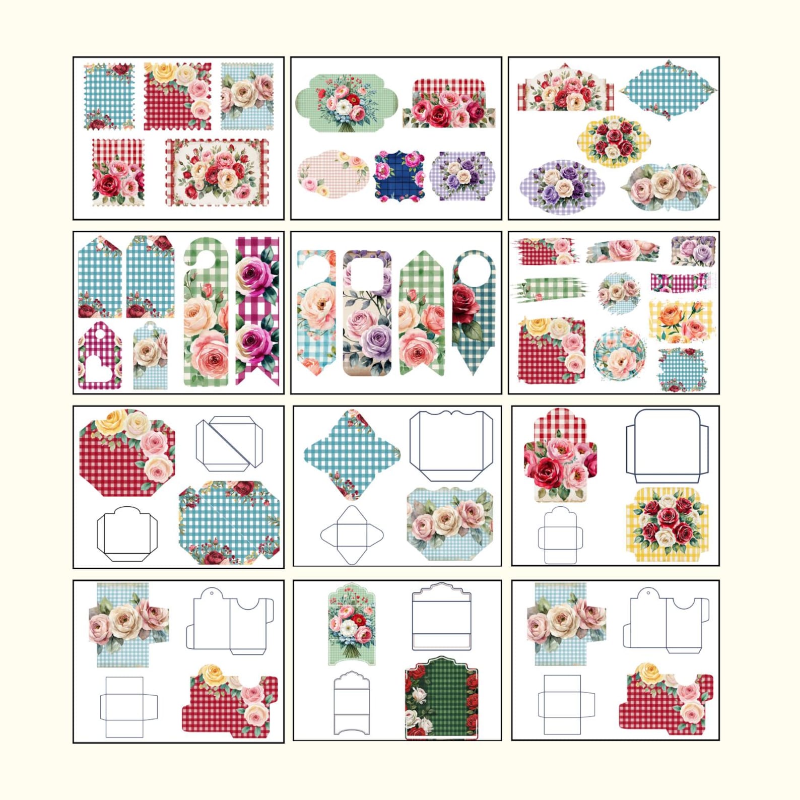Rose Gingham Ephemera Kit 79 Pcs Printable Junk Journal Folio Kit ...