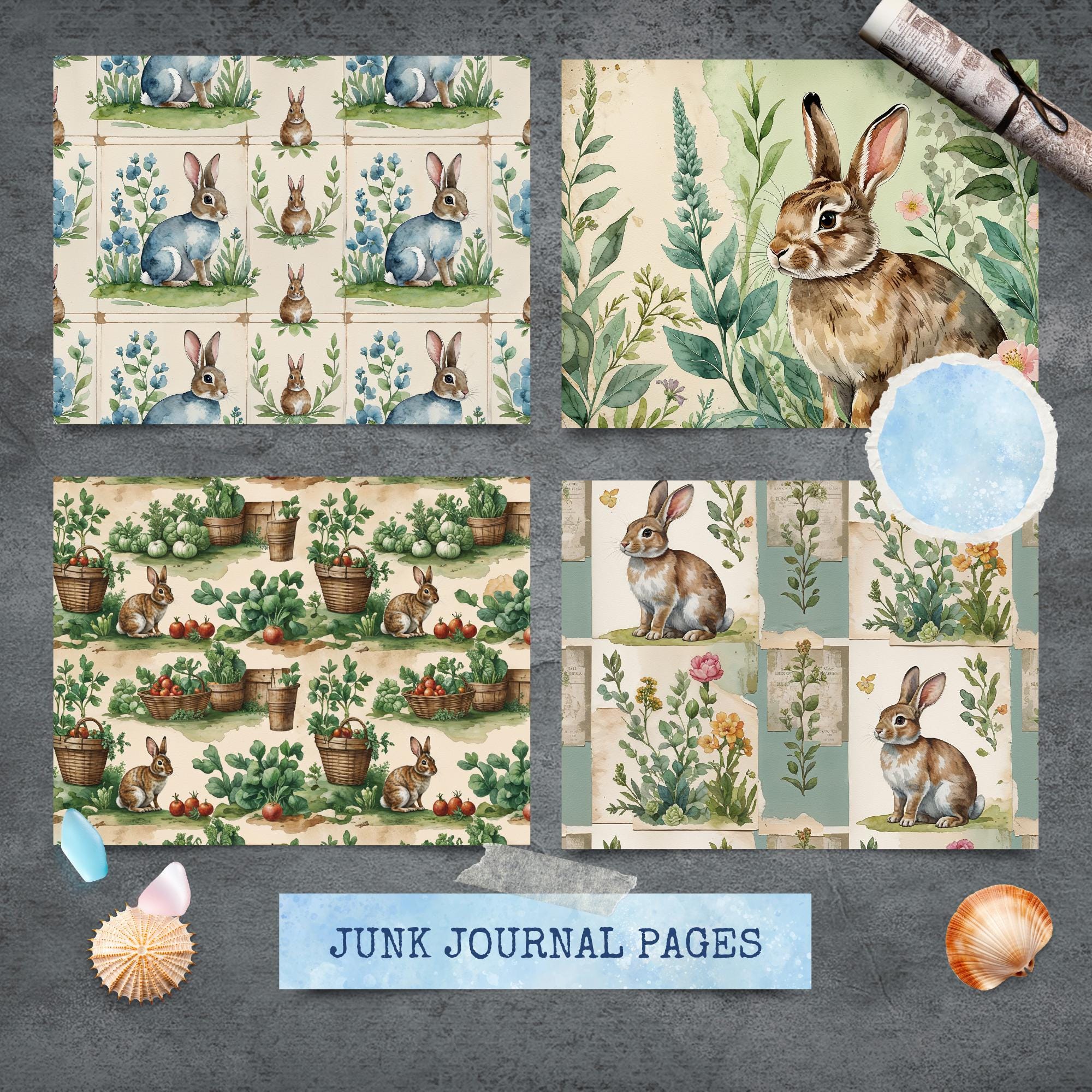 Rabbit Background Paper Pack Printable : Bunny Scrapbook Paper - Etsy ...