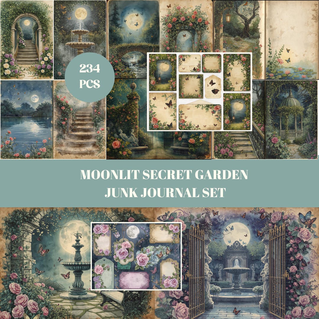 Moonlight Secret Garden Junk Journal, 59 Vintage Mystic Printable ...