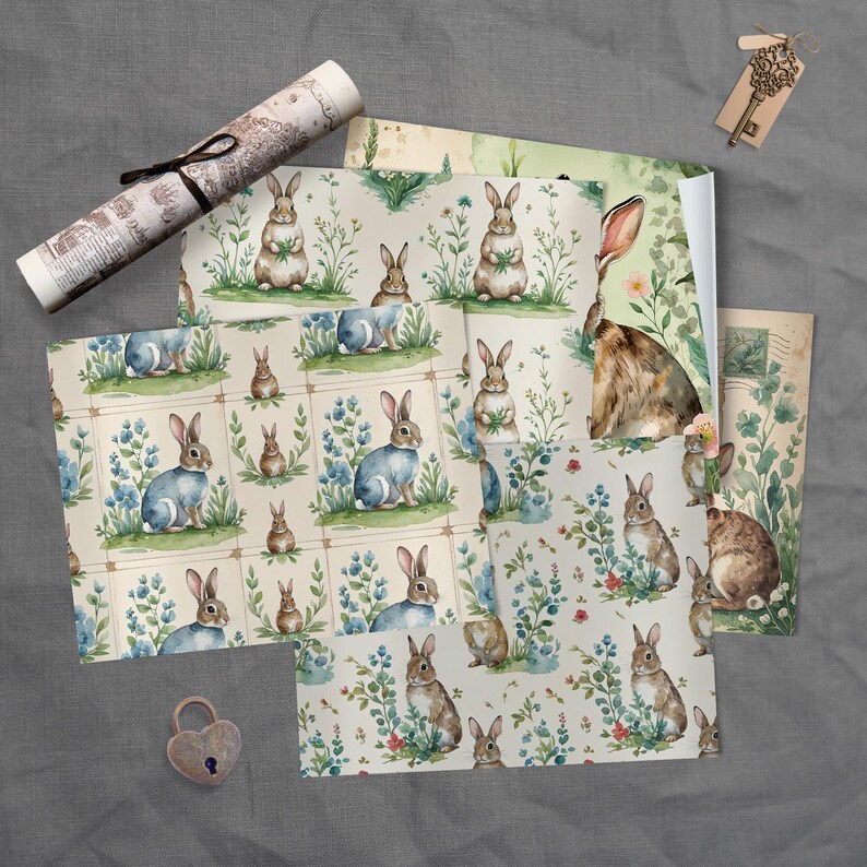 Tiny Green Rabbit Paper Rabbit Background Paper Pack Printable : Bunny Scrapbook Paper - Etsy ...