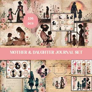 Mother & Daughter Junk Journal Kit, Mother&#39;s Day Vintage Shabby Ephemera, Silhouette Journal for Mother’s Day Crafts,  Scrapbook Folio Kit