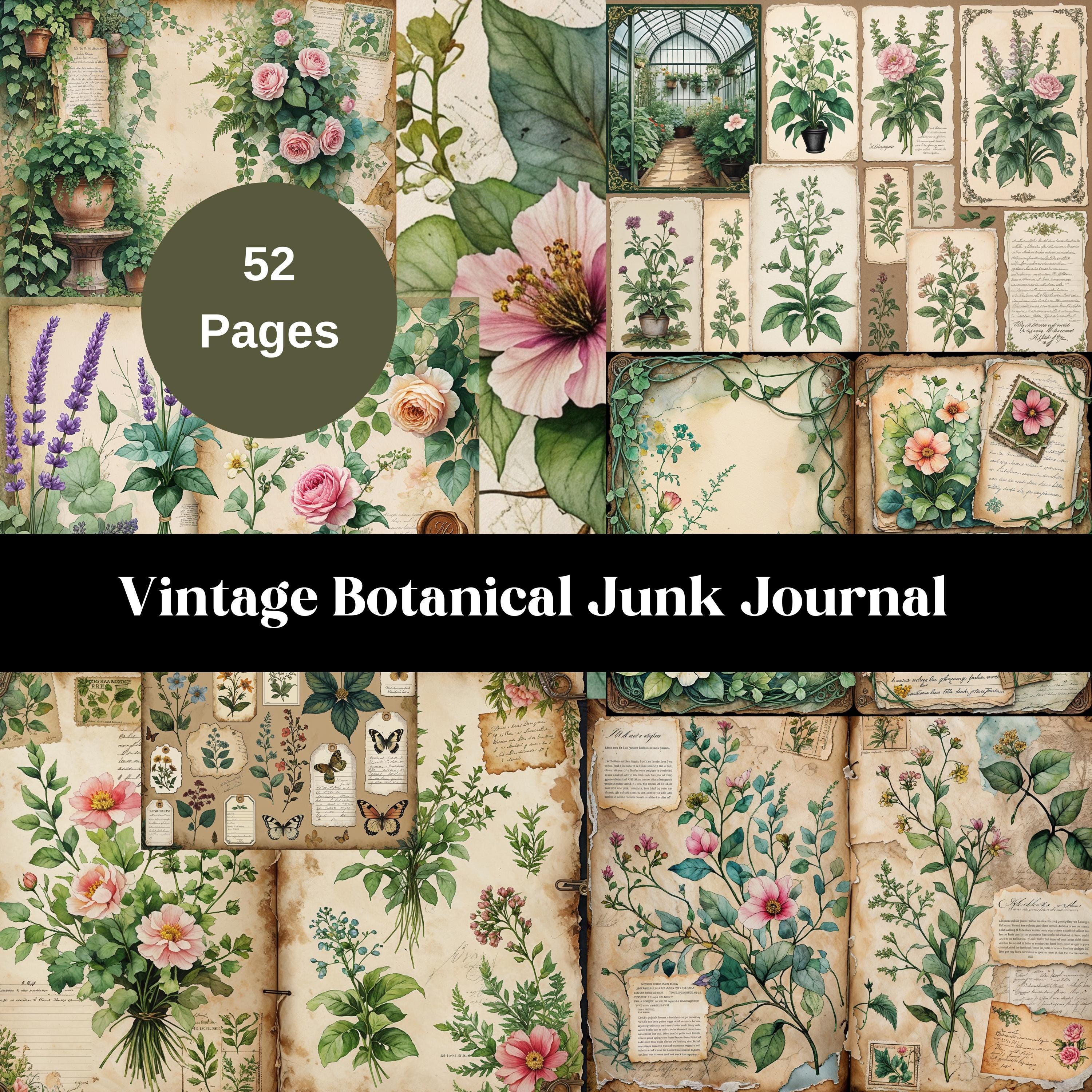 Vintage Botanical Junk Journal Kit,Nature, Garden Plants Digital Paper, Floral Botanic Printable Ephemera, Herbal Scrapbook Collage Sheet
