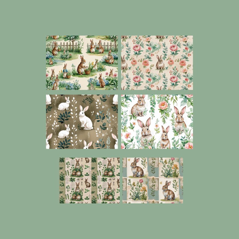 Rabbit Background Paper Pack Printable : Bunny Scrapbook Paper - Etsy ...