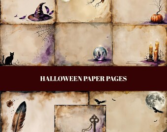 Halloween Junk Journal Antique Paper Pages, 25 Printable Spooky Vintage Papers, Halloween Spooky Digital Download, Witchy Scrapbook Ephemera