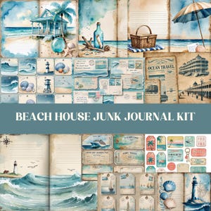 Beach House Junk Journal Kit, Beach House Coastal Scrapbook Set, Ocean Sea Journaling Supplies Ephemera, Printable Seaside Paper Sheet