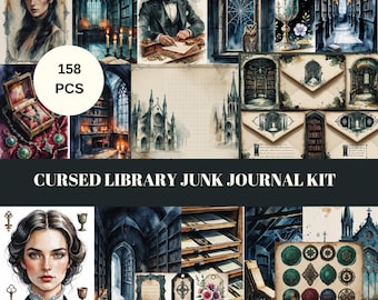 Cursed Library Junk Journal Kit, Old Library Book Ephemera, Tags, Bookmark, Dark Academia Journal Pages, Old Book Paper Digital Download