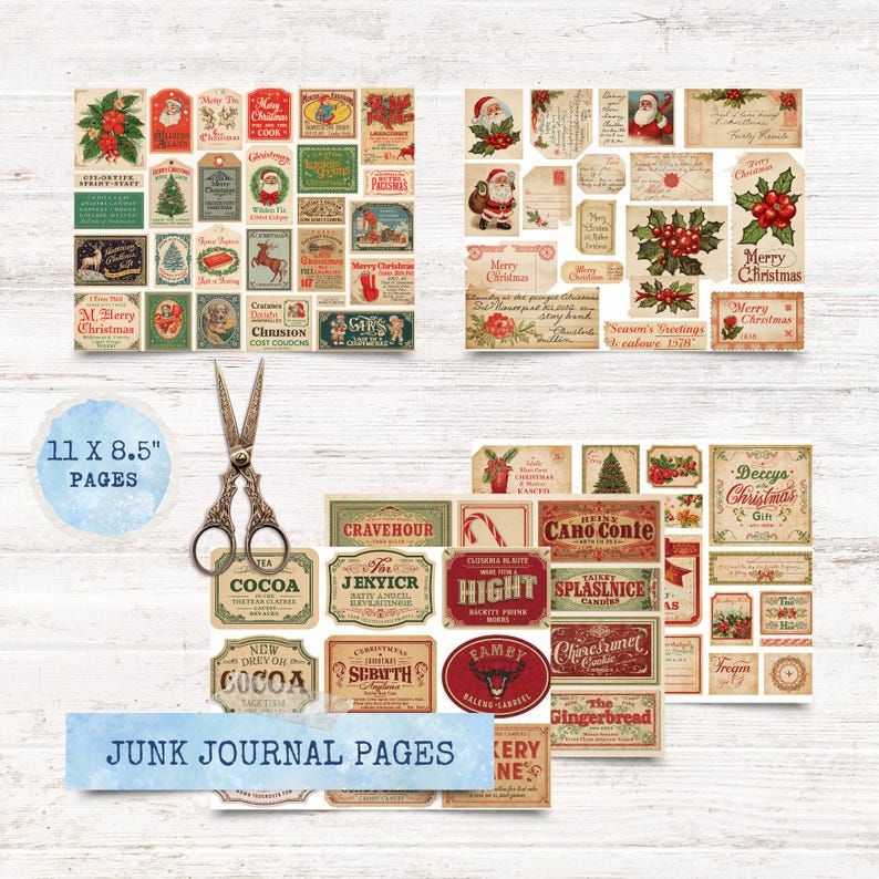 Vintage Christmas Ephemera Set, 490 Pcs Holiday Junk Journal Kit, Retro ...