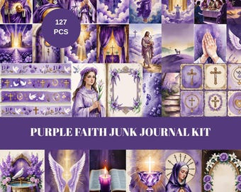 Christian Junk Journal Kit with Printable Scrapbook Pages and Faith Ephemera, Religious Scrapbook for Bible Journaling, Digital Download