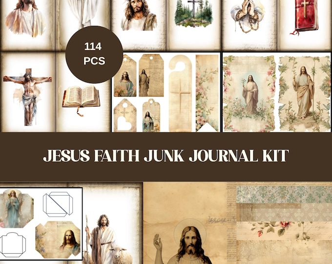 Jesus Faith Christian Junk Journal Kit, Vintage Religious Christian ...