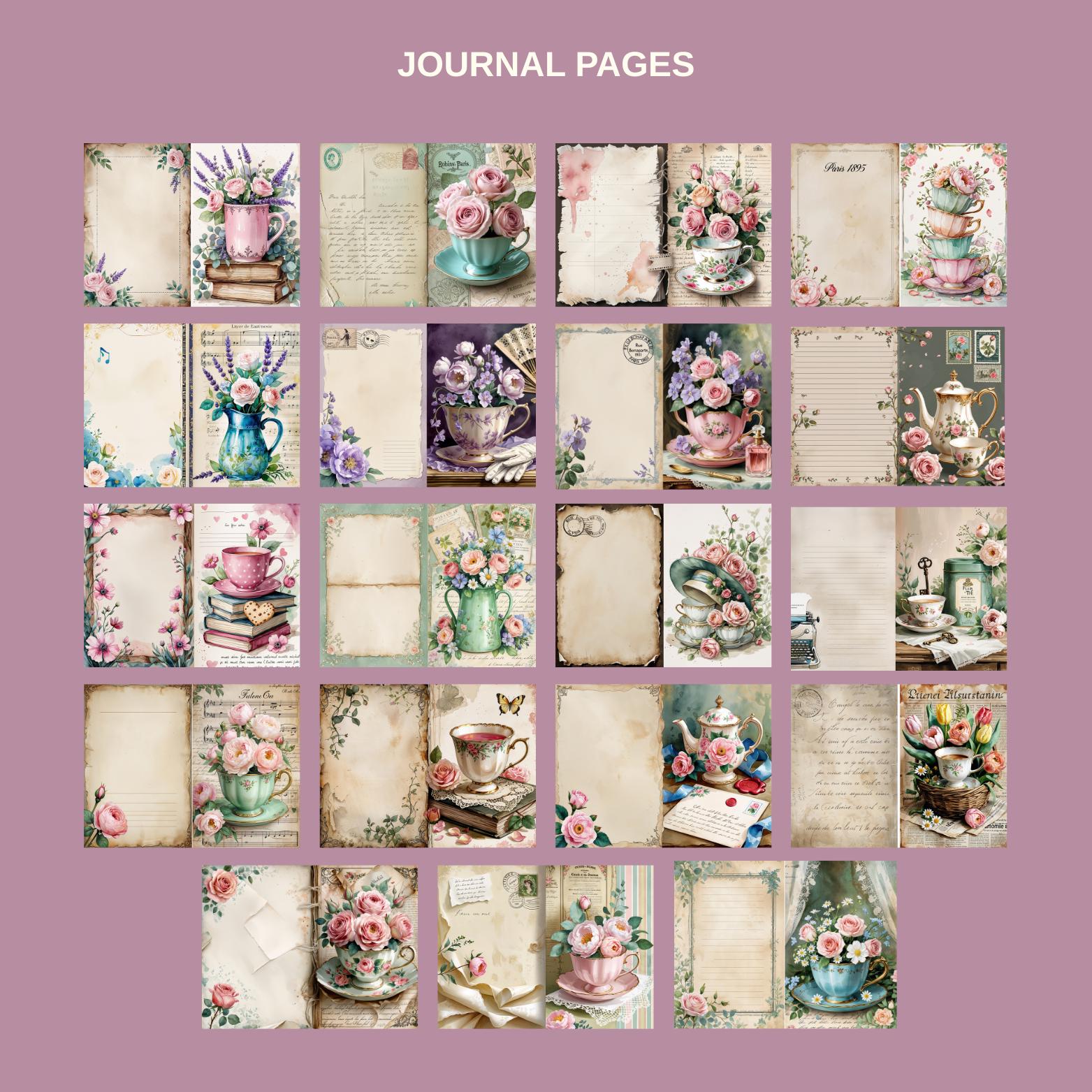 Shabby Chic Tea Time Bloom Junk Journal Kit, Romantic Floral Printable ...