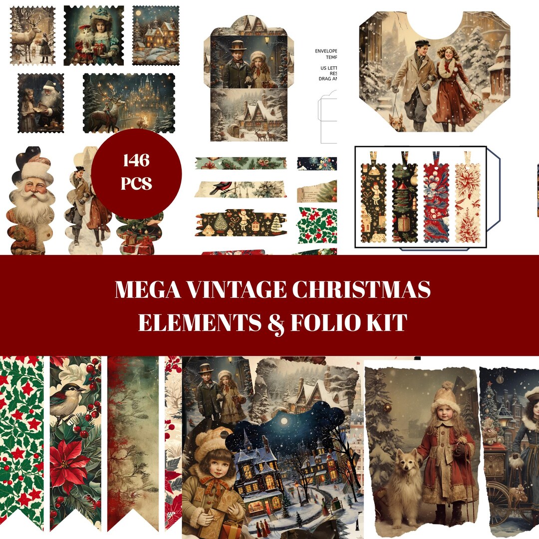 Vintage Christmas Ephemera Folio Kit, Christmas Junk Journal Supplies ...