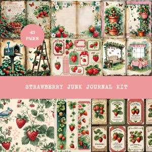 Strawberry Vintage Junk Journal Kit ,Printable Strawberry Fruit Scrapbook Paper, Ephemera & Recipe Cards, Farmhouse Kitchen Summer Journal