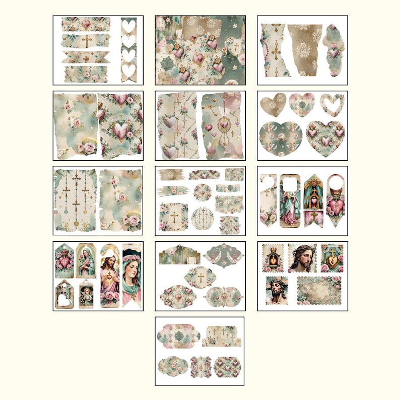 Sacred Heart Christian Folio Kit, Catholic Junk Journal Kit, Vintage ...