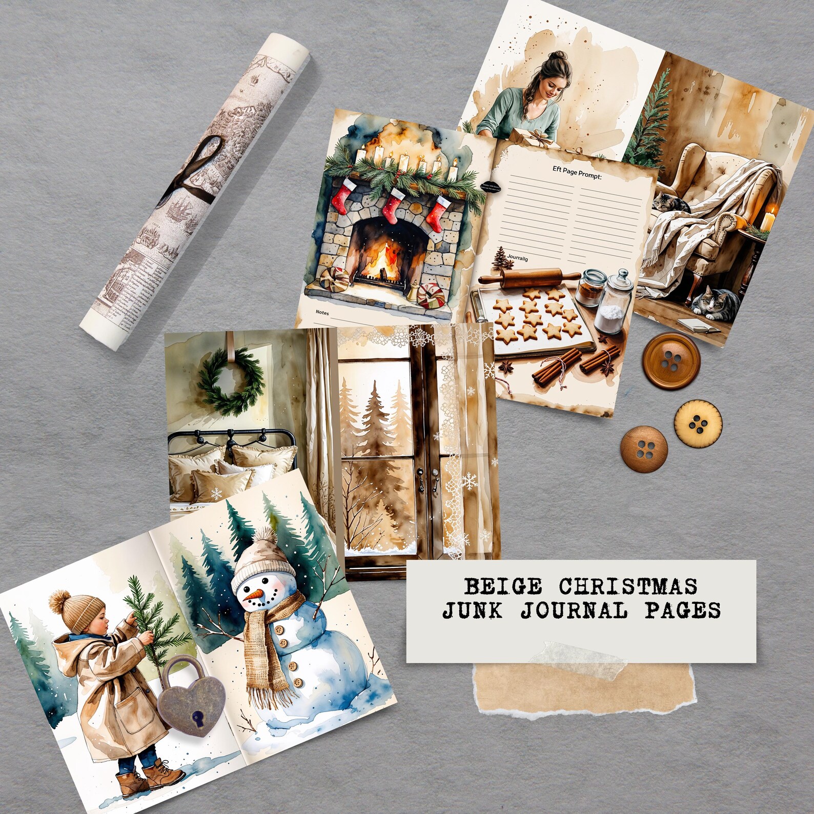 Beige Rustic Vintage Christmas Junk Journal Kit for Scrapbook Ephemera ...