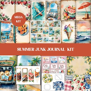 Sommer Junk Journal Mega Kit, Picknick am Strand am Mittelmeer Ephemera, Obst & Küste druckbares Scrapbook Digital Paper Pack, Sommer Folio Kit