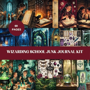 Wizarding School Junk Journal kit, 69 Pages of Magic School Journal Bundle, Wizard Collage Sheet, Wizards Witch Journal, Digital Ephemera