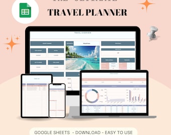 Ultimate Travel Planner, Spreadsheet Template for Budget, Itinerary Packing List & Vacation Organization