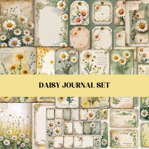 Daisy Flower Junk Journal Kit, 44-Page Vintage Printable Scrapbook, Cottagecore Floral Daisy Ephemera, Digital Botanical Printable Set