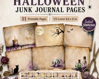 Halloween Junk Journal Antique Paper Pages, 25 Printable Spooky Vintage Papers, Halloween Spooky Digital Download, Witchy Scrapbook Ephemera