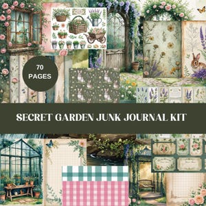 Kit diario segreto del giardino spazzatura, album di ritagli vintage stampabile, pagine di diario del giardino floreale effimere, estetica cottagecore, download immediato
