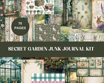 Secret Garden Junk Journal Kit, vintage plakboek afdrukbaar, bloementuin dagboekpagina&#39;s kortstondig, Cottagecore esthetiek, instant download
