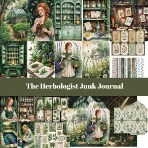 Kit imprimable de journal indésirable herboriste, album de scrapbooking botanique en téléchargement numérique d'apothicaire vintage, kit de folio éphémères à base de plantes grimoire Pages