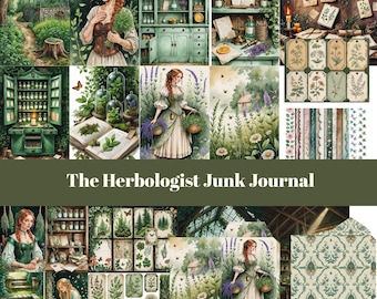 Vintage Apothecary Junk Journal Kit, Botanical Grimoire Pages (Digital Download)