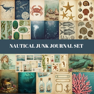 kit de journal vintage Ocean Junk, pages de journal coquillages et étoiles de mer, éphémères de scrapbooking nautique, journal sous-marin indésirable, papier imprimable