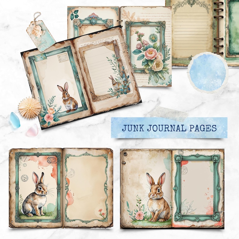 Rabbit Junk Journal Kit Printable : Bunny Journal Pages & Ephemera Set ...