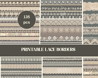 Vintage Lace Border  Bundle,  Lace Trim Fussy Cuts Victorian Lace Kit, Scrapbook Junk Journal Supplies, Washi Tape Crafts, Digital Download