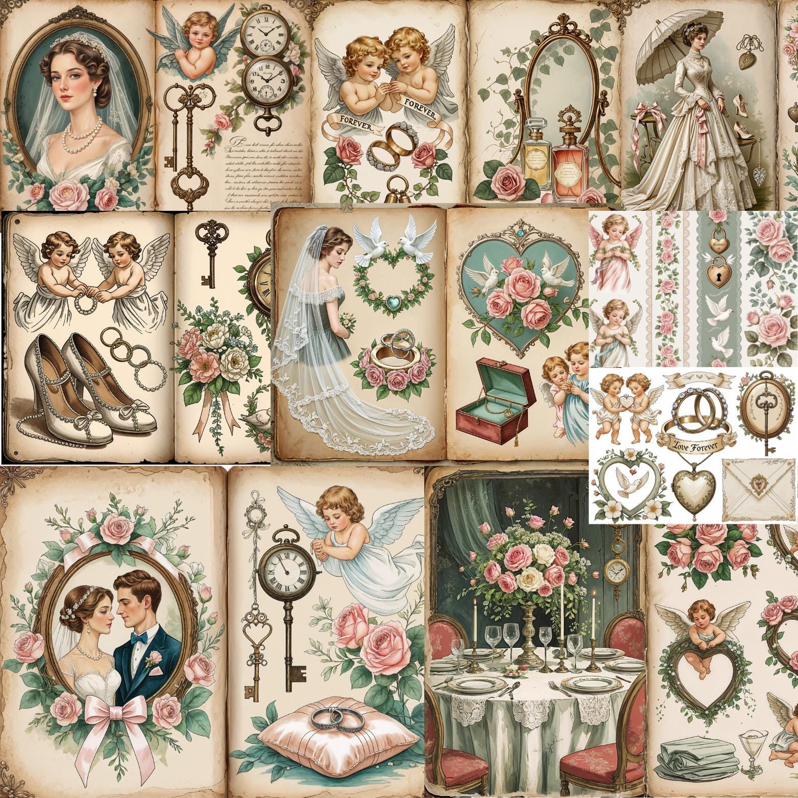 Victorian Wedding Junk Journal Set, Vintage Wedding Printable Diary, Wedding Scrapbook Ephemera ...