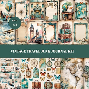 Vintage Travel Junk Journal Kit, Travel Lover Scrapbook Journal Paper Kit, Crafting Travel Ticket  Ephemera Printable DIY, Journal Supplies