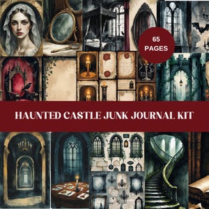 Kit de diario basura de castillo abandonado: 65 páginas, papel de álbum de recortes gótico, efímeras de fantasía oscura, páginas de diario imprimibles, pegatinas, marcadores