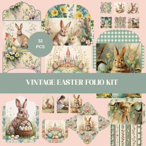 Vintage Oster Folio Kit, Osterhasen Umschlag Pocket Printable, Shabby Chic Kaninchen Ephemera, Osterhase Scrapbook & Junk Journal Kit, Lesezeichen