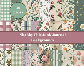 Vintage Floral & Gingham Digital Paper Bundle, Shabby Chic Junk Journal Backgrounds, Country Garden Scrapbook Kit, Journal Supplies