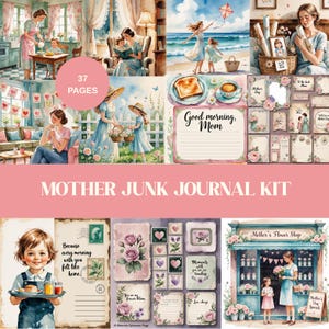 Muttertag Junk Journal Kit, Vintage Mom druckbare Ephemera Scrapbooking, Retro Aquarell Mutter und Kind Journal, Muttertagsgeschenk