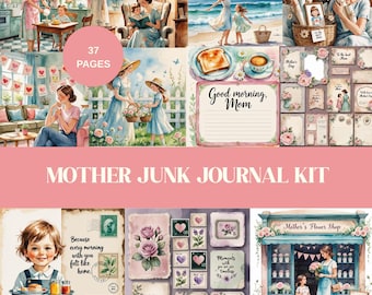 Kit de journal indésirable pour la fête des mères, scrapbooking éphémère imprimable pour maman vintage, journal aquarelle rétro pour mère et enfant, cadeau pour la fête des mères