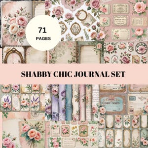 Shabby Rose Chick Junk Journal Ephemera, Etiquetas e rótulos imprimíveis de flores rosas, Download digital de rosas vintage em PDF, Kit de scrapbook Shabby Rose