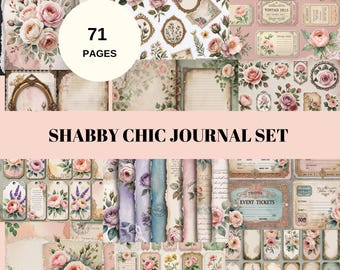 Shabby Rose Chick Junk Journal Ephemera, roze bloemen afdrukbare tags en labels, vintage roos digitale download pdf, Shabby Rose plakboekkit