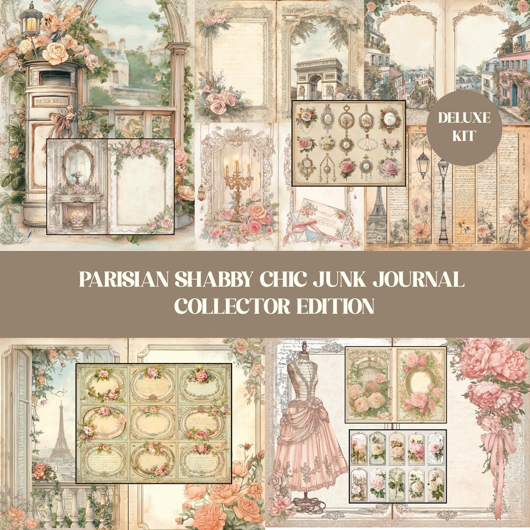 French Shabby Chic Romance Junk Journal Kit, Paris Vintage Ephemera ...