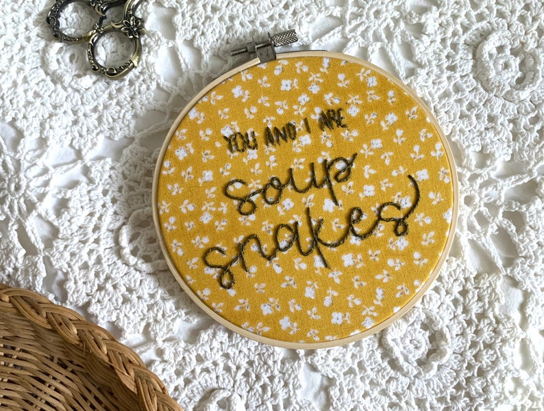 Soup Snakes-Hand Embroidered Art 6 inch image 1
