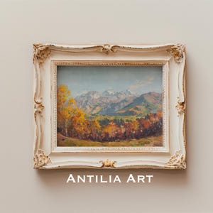 Mountain landscape print | vintage fall landscape oil painting | autumn decor | rustic wall art | country cabin decor | Antilia Art 249
