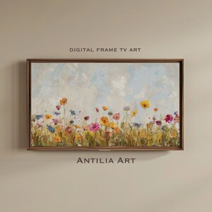 Samsung frame TV art, spring wildflower field, country flowers art, warm tone wildflowers art, digital download frame TV art | TV5