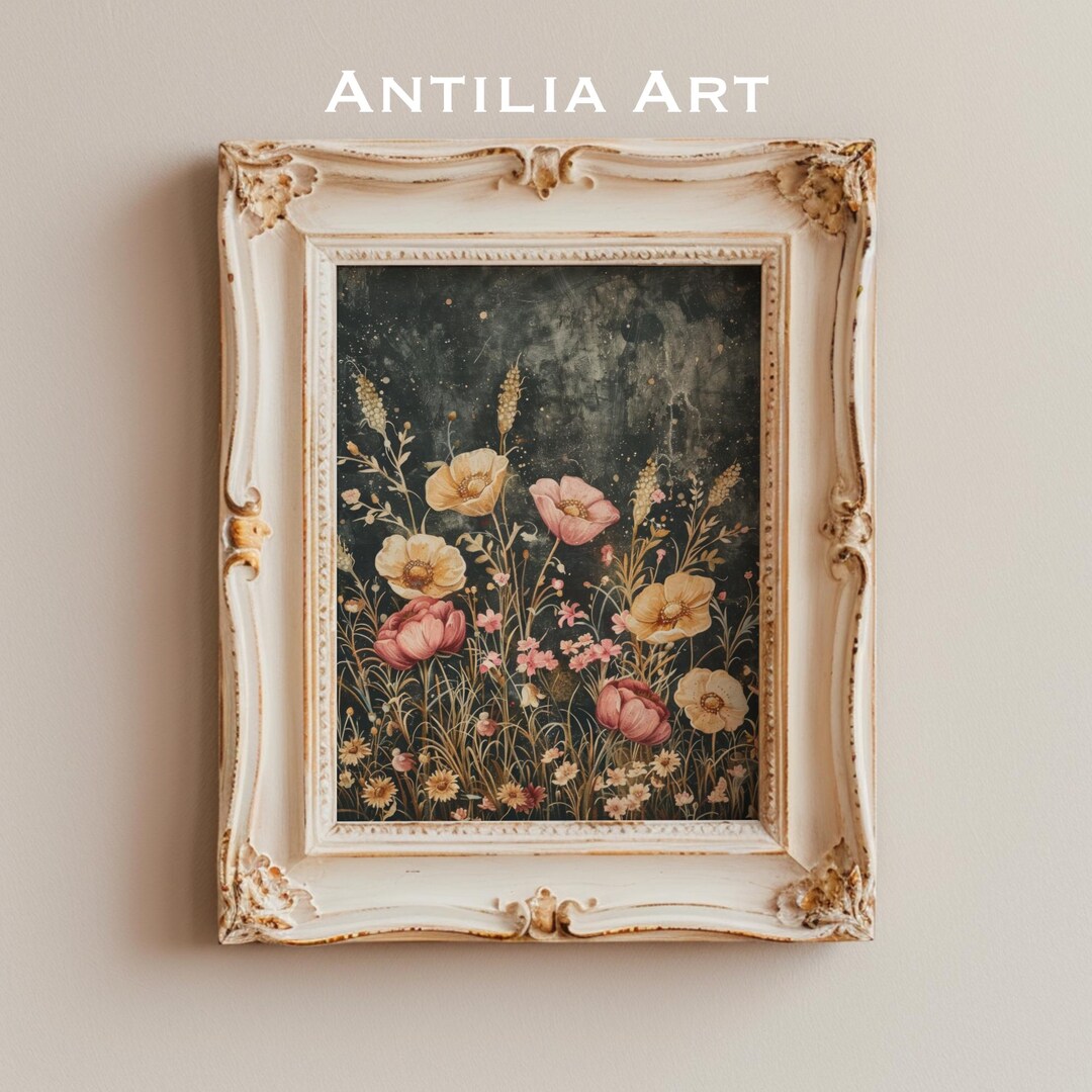 Vintage Moody Dark Flower Print | Floral Still Life Oil Painting ...