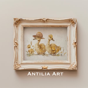 Ducklings | vintage duck portrait watercolor painting | farm animal print | farmhouse nursery decor | rustic wall art | Antilia Art | 51