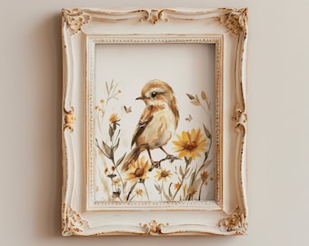 Vintage Sparrow Watercolor Painting | Rustic Bird Print (Digital Download)