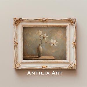 Magnolia still life painting | vintage flower in vase art print | rustic farmhouse decor | floral printable wall art | Antilia Art | 263