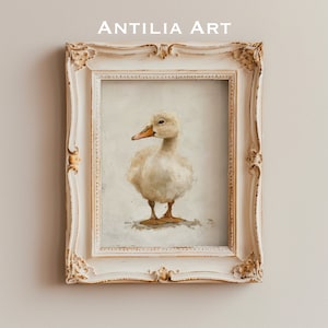 Duck | vintage duck portrait painting | little duckling nursery decor | farmhouse animal print | rustic wall art | Antilia Art | 60